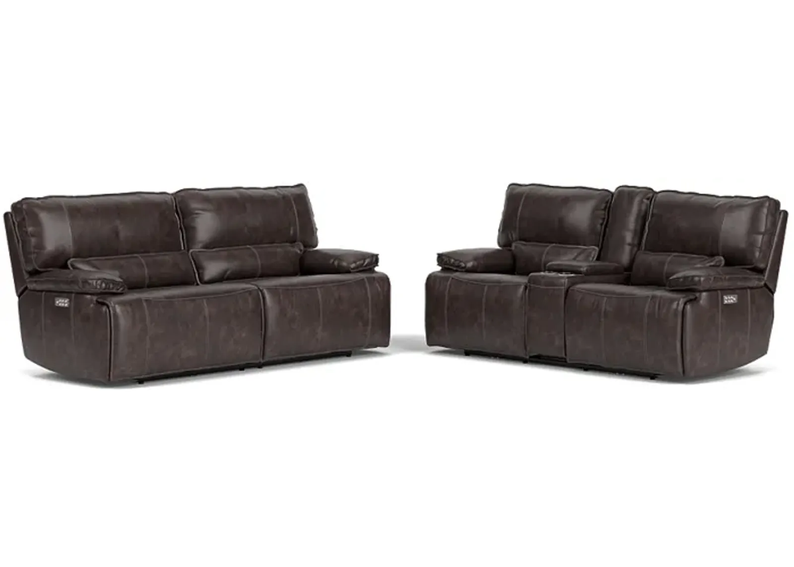 Sofia 3 Power Sofa & Console Loveseat in Brown Leather