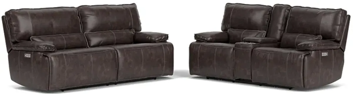 Sofia 3 Power Sofa & Console Loveseat in Brown Leather