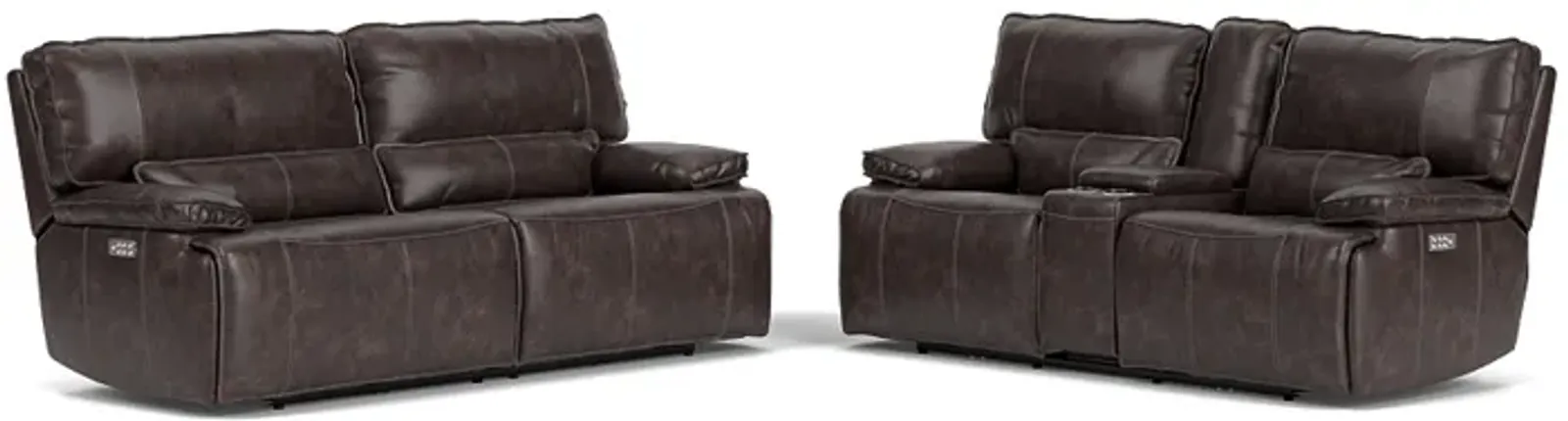 Sofia 3 Power Sofa & Console Loveseat in Brown Leather