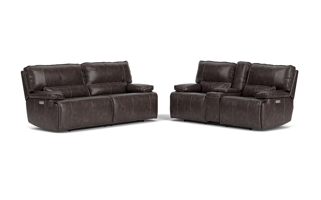 Sofia 3 Power Sofa & Console Loveseat in Brown Leather