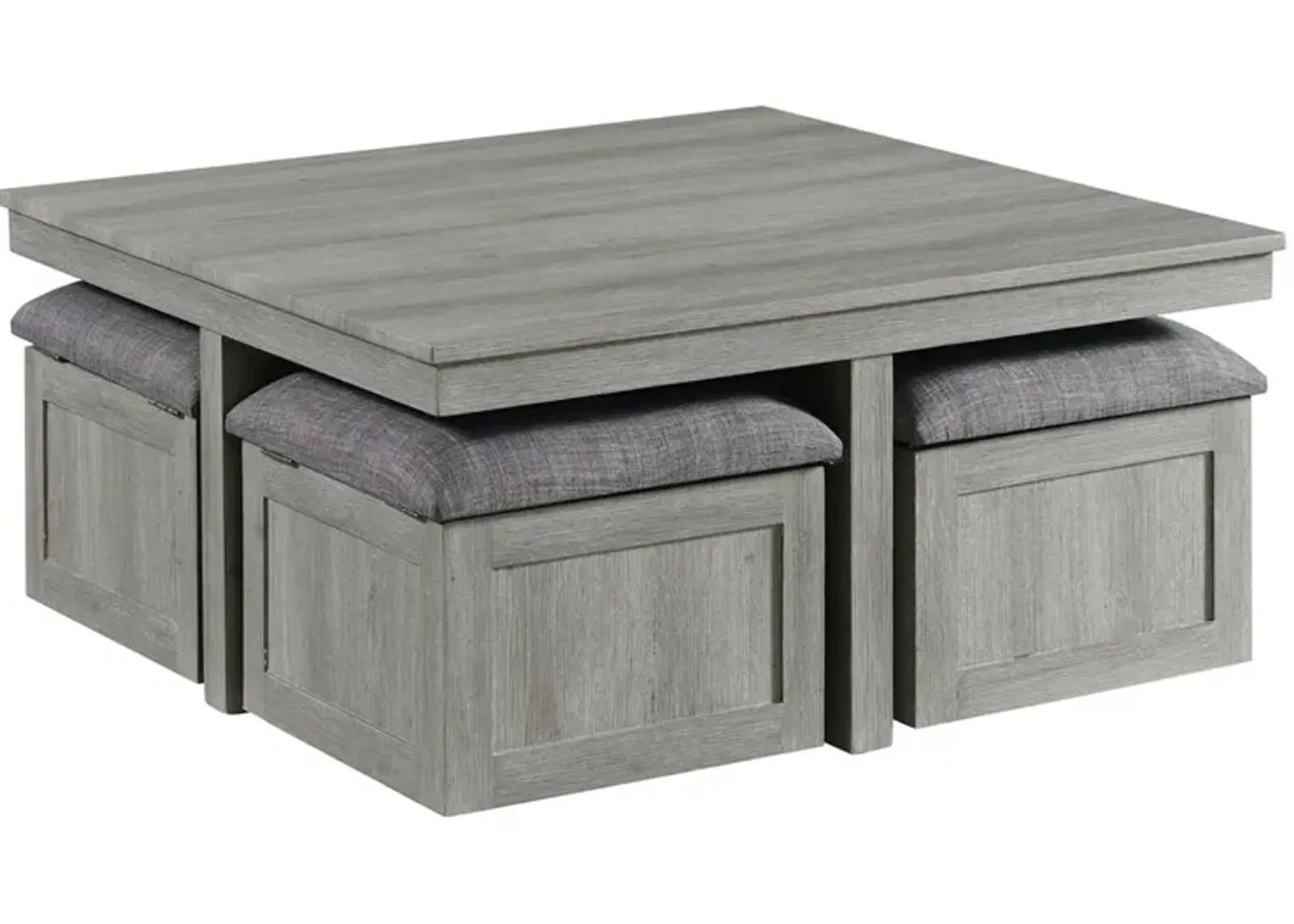 Dawson Coffee Table w/ 4 Storage Stools in Gray