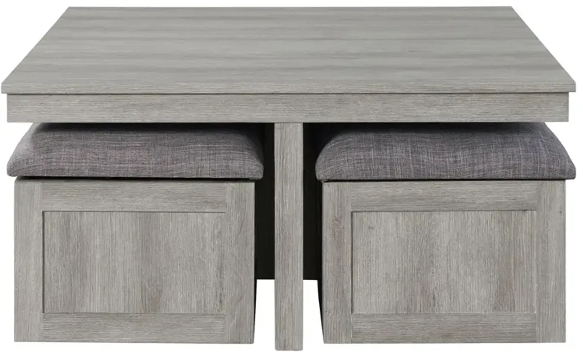 Dawson Coffee Table w/ 4 Storage Stools in Gray