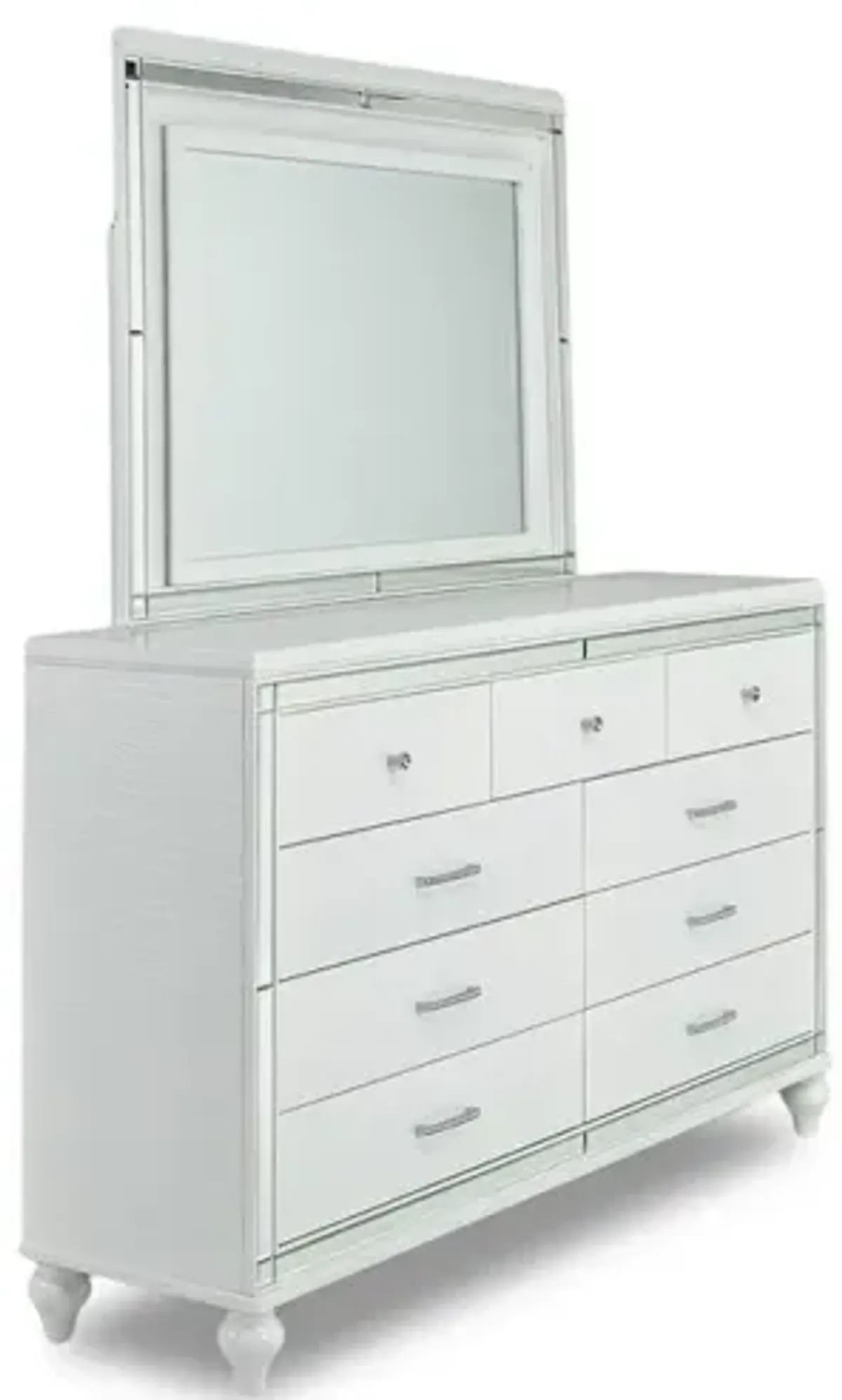 Valentino Panel Bed, Dresser, Mirror & Nightstand in White, Full