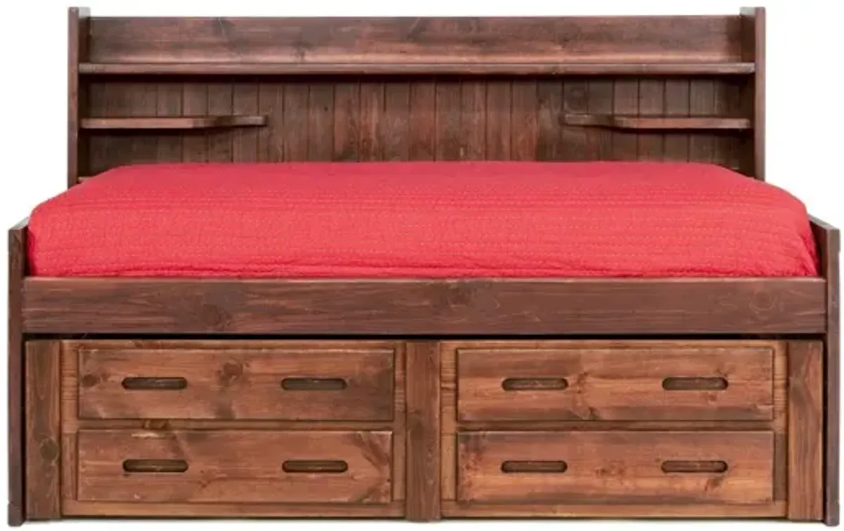 Young Pioneer Sideways Captain Bed w/ 4 Drawer Storage in Cinnamon, Full