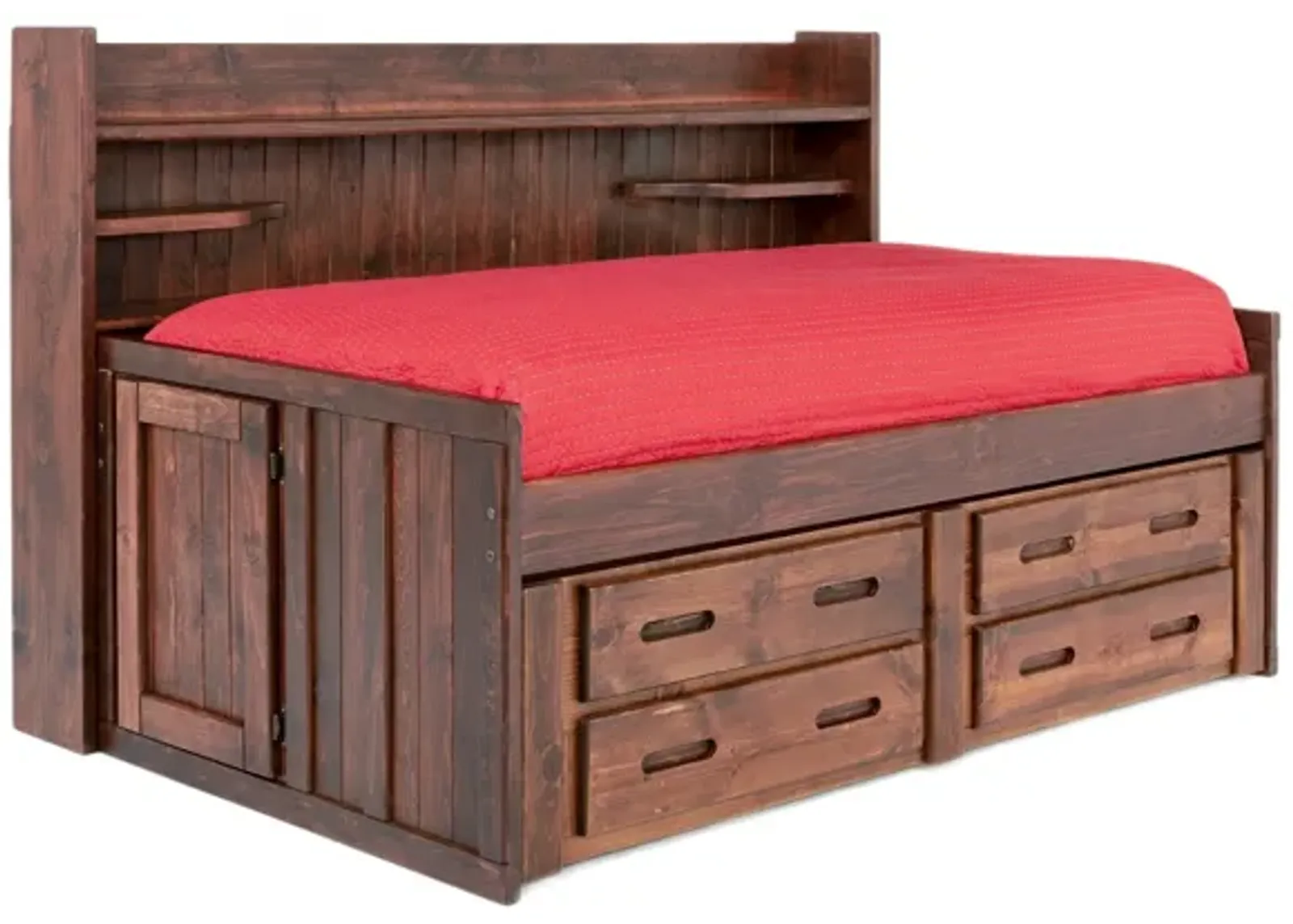 Young Pioneer Sideways Captain Bed w/ 4 Drawer Storage in Cinnamon, Full