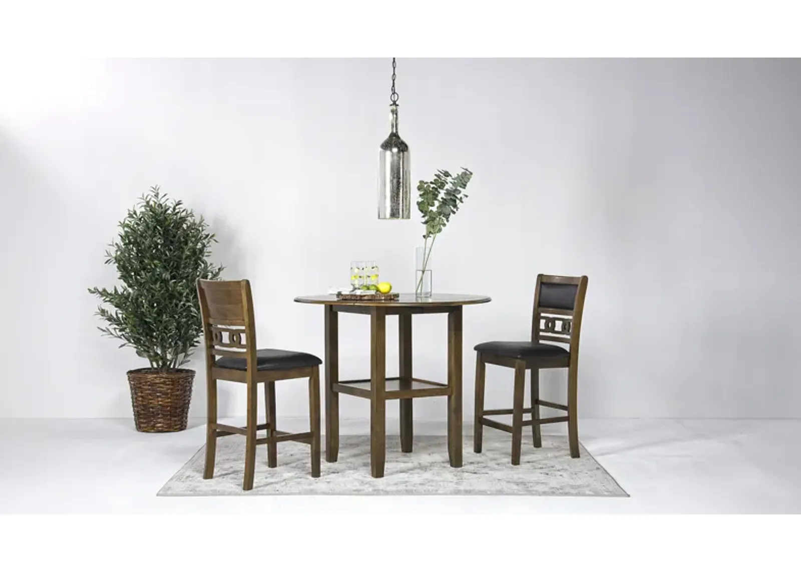 Gia Counter Height Extendable Round Dining Table & 2 Stools in Light Brown