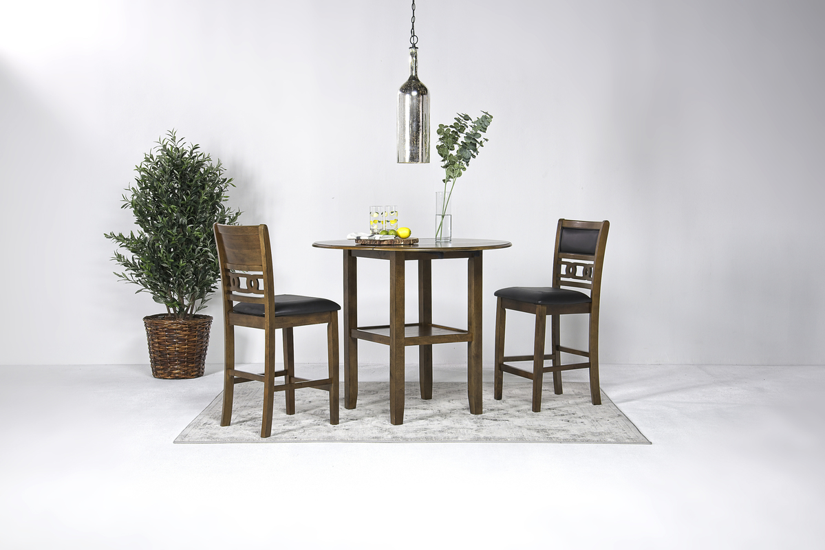 Gia Counter Height Extendable Round Dining Table & 2 Stools in Light Brown