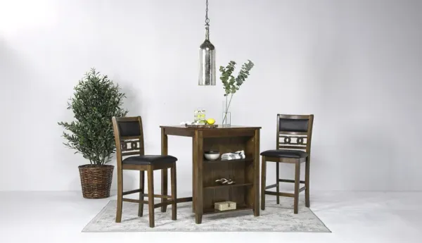Gia Counter Height Kitchen Island & 2 Stools in Light Brown