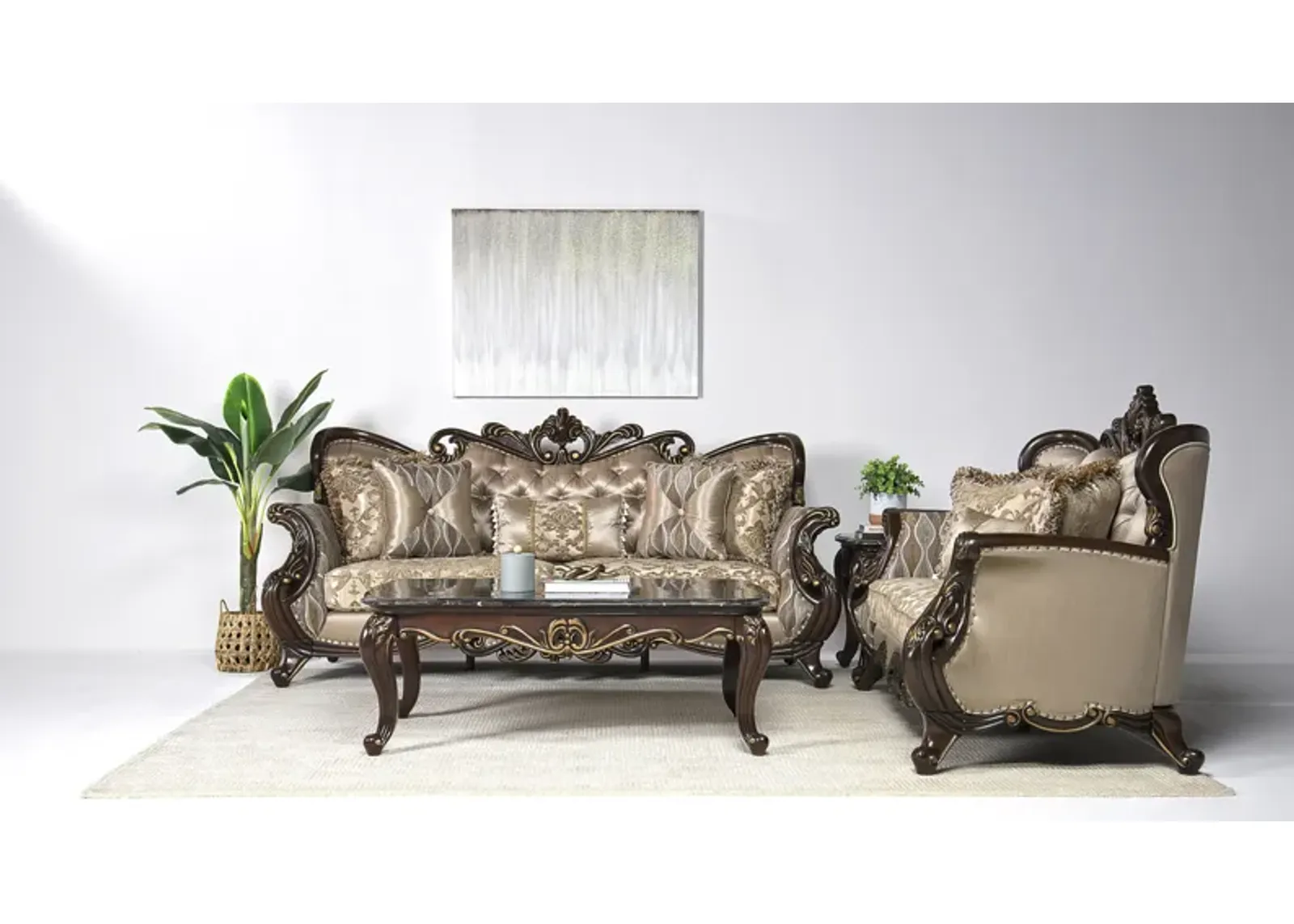 Constantine Sofa & Loveseat in Gold