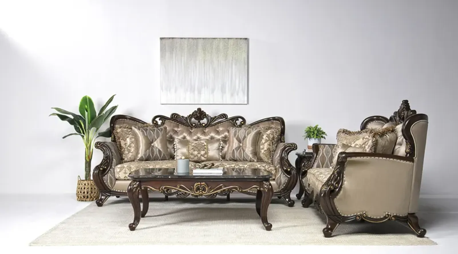 Constantine Sofa & Loveseat in Gold