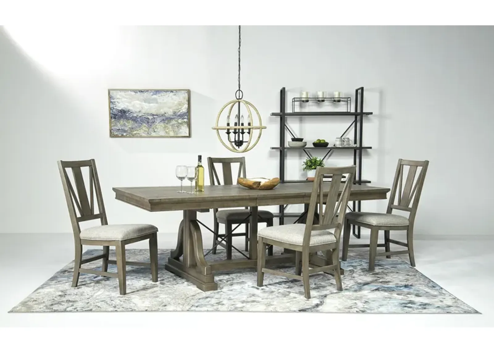 Bay Creek Extendable Dining Table & 4 V-Back Chairs in Light Gray