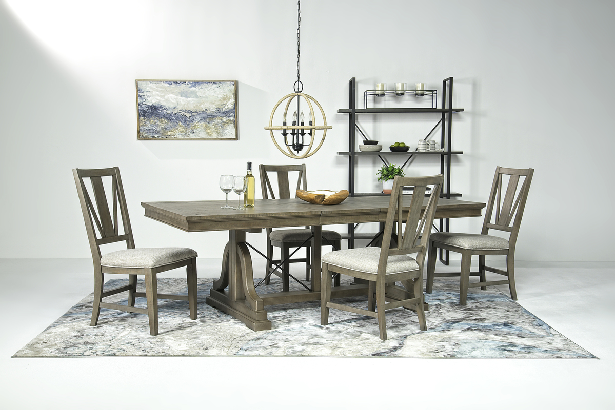 Bay Creek Extendable Dining Table & 4 V-Back Chairs in Light Gray