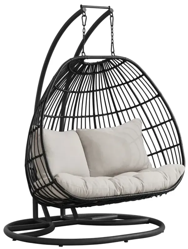 Playa Outdoor Double Swing Chair w/ Base & Pillar in Dark Gray