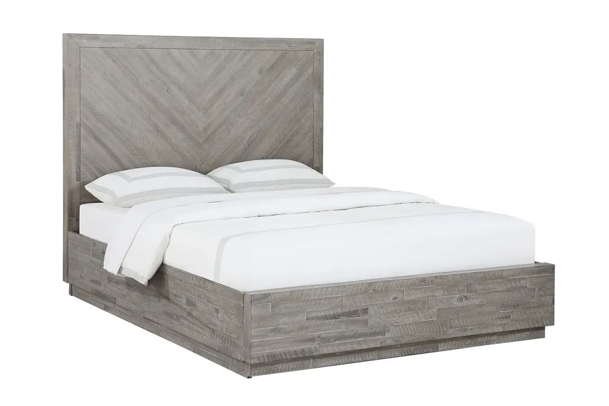 Herringbone Panel Bed w/ Storage in Gray, Queen