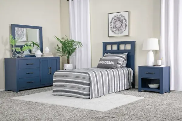 St Regis Panel Headboard, Dresser, Mirror & Nightstand in Blue, Twin