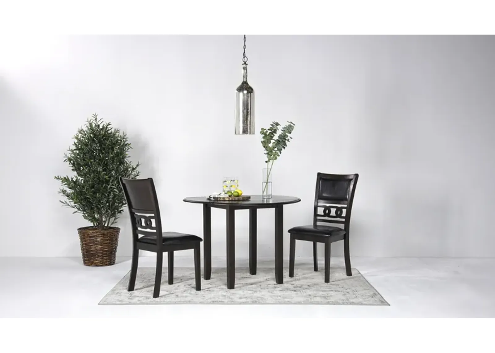 Gia Extendable Round Dining Table & 2 Chairs in Dark Brown