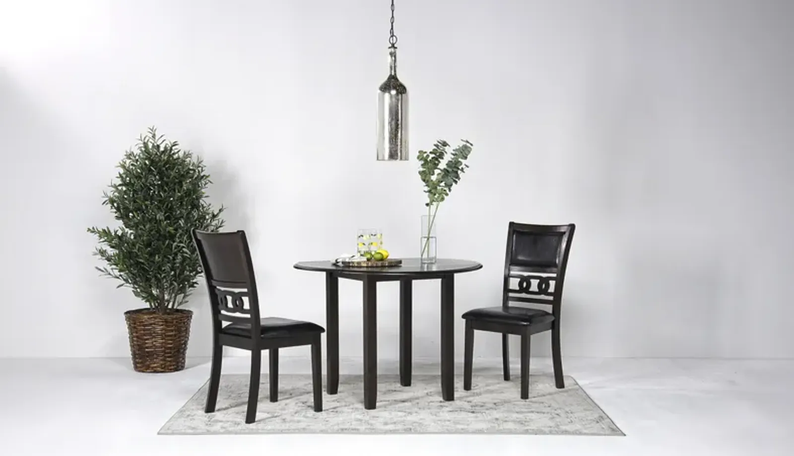 Gia Extendable Round Dining Table & 2 Chairs in Dark Brown