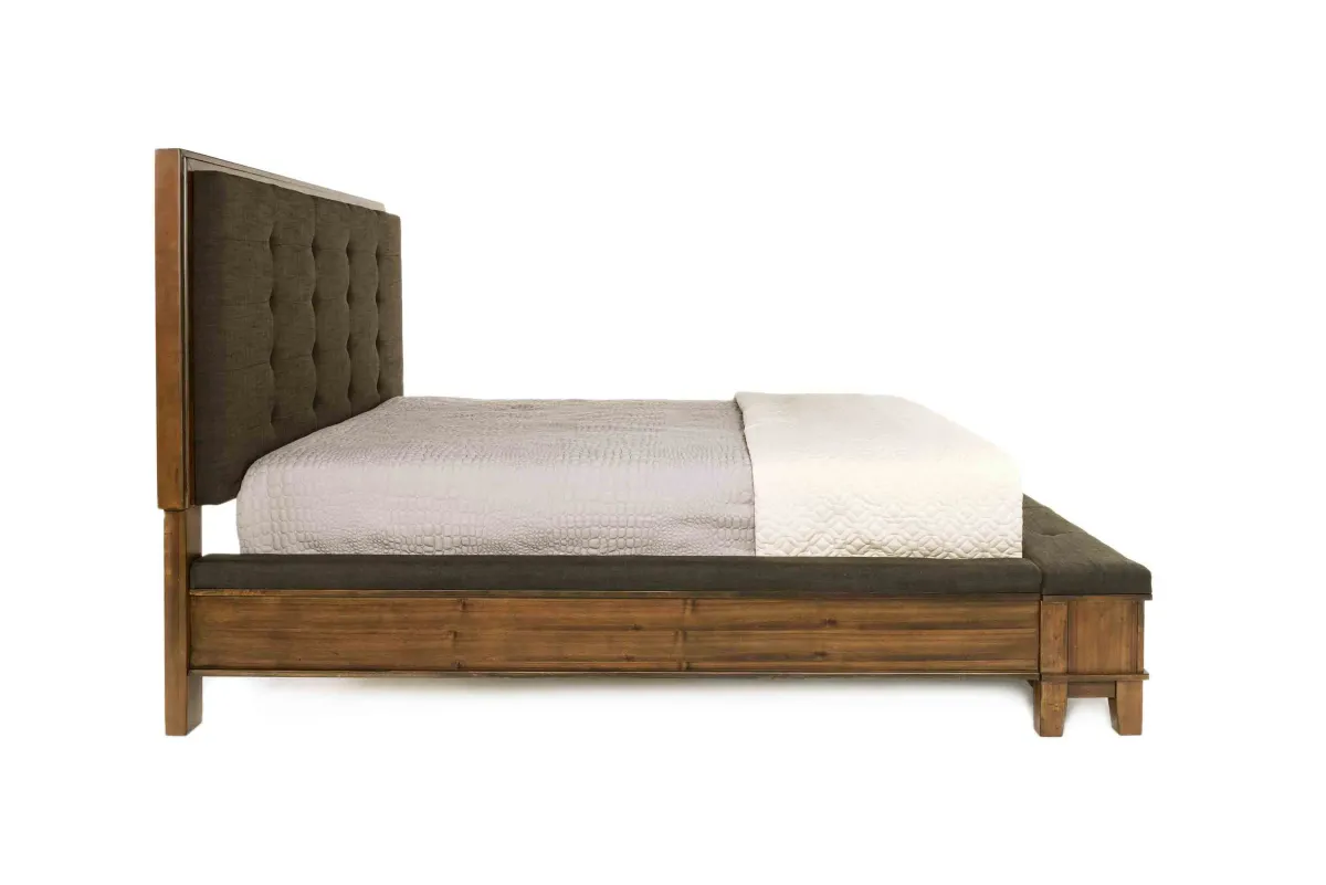 Cagney Upholstered Panel Bed w/ Storage in Brown, Eastern King