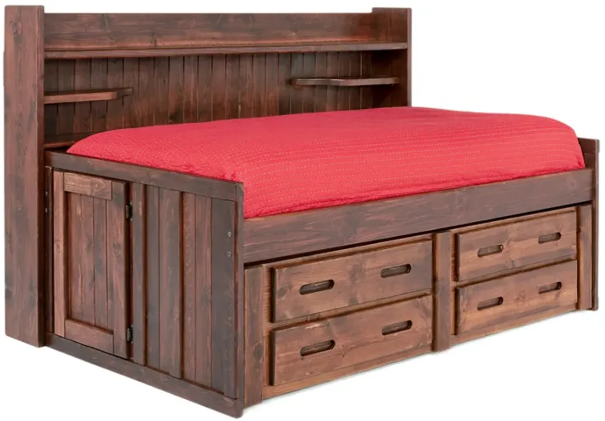 Young Pioneer Sideways Captain Bed w/ 4 Drawer Storage in Cinnamon, Twin