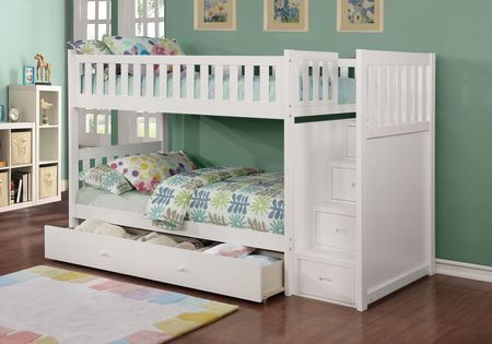 Harlow Bunk Bed w/ Storage Trundle in White, Twin/Twin