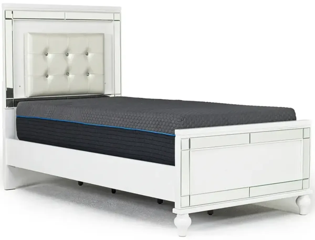 Valentino Panel Bed, Dresser, Mirror & Nightstand in White, Twin