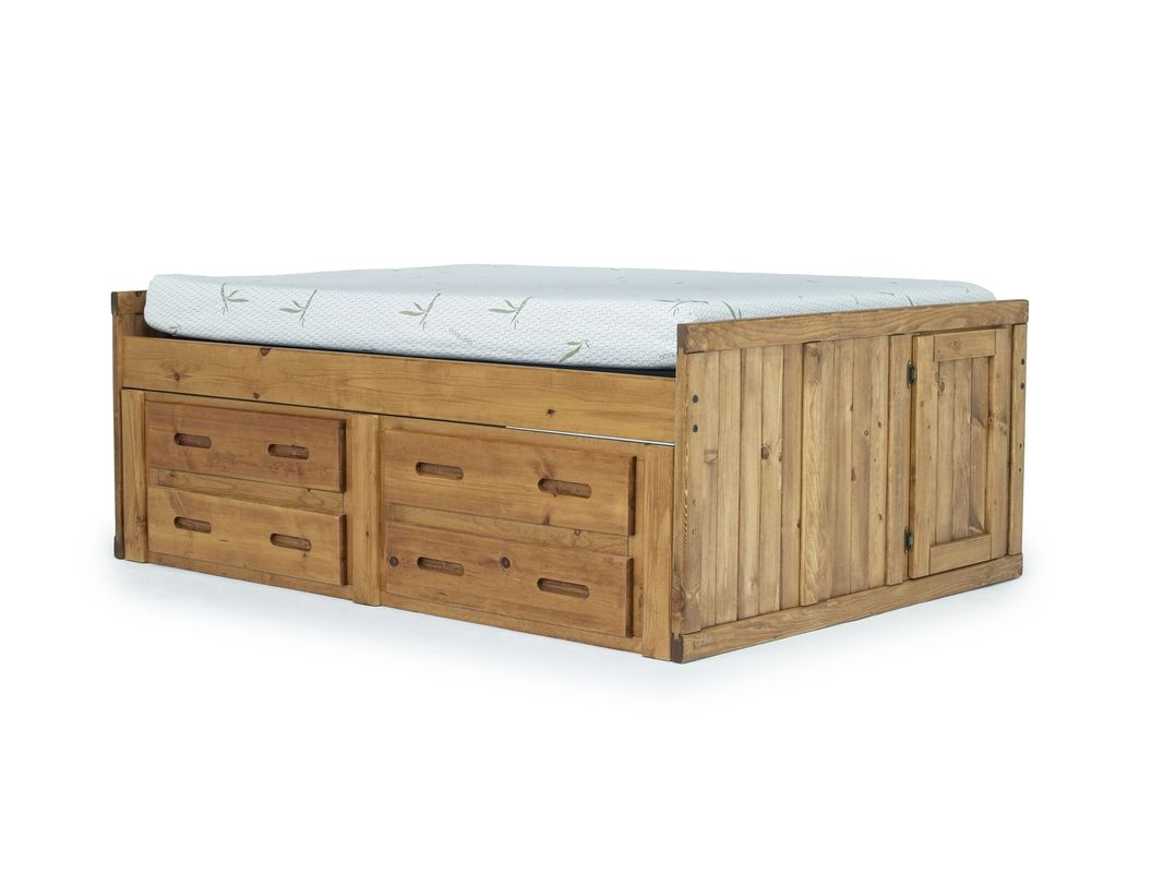 Young Pioneer Captain Bed w/ 4 Drawer Storage in Natural, Twin