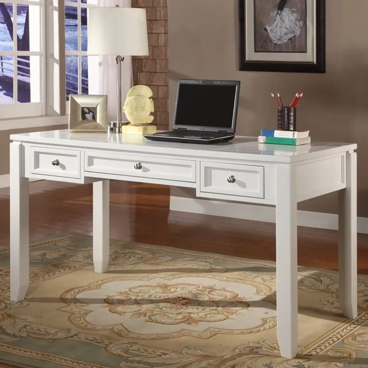 Boca 57 Inch Writing Desk in Cottage White