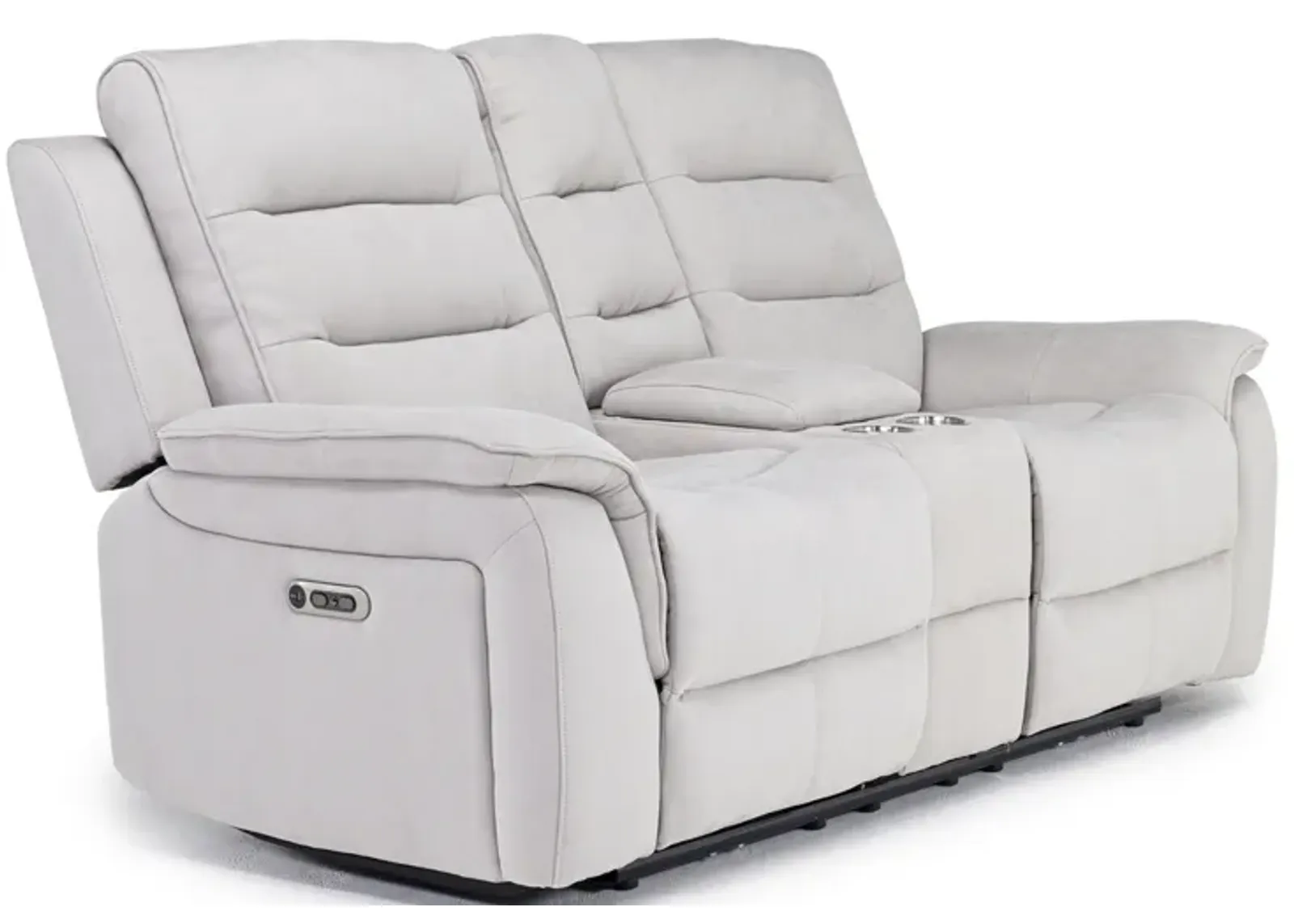 Chanell 2 Power Console Loveseat in New Nappa Light Gray