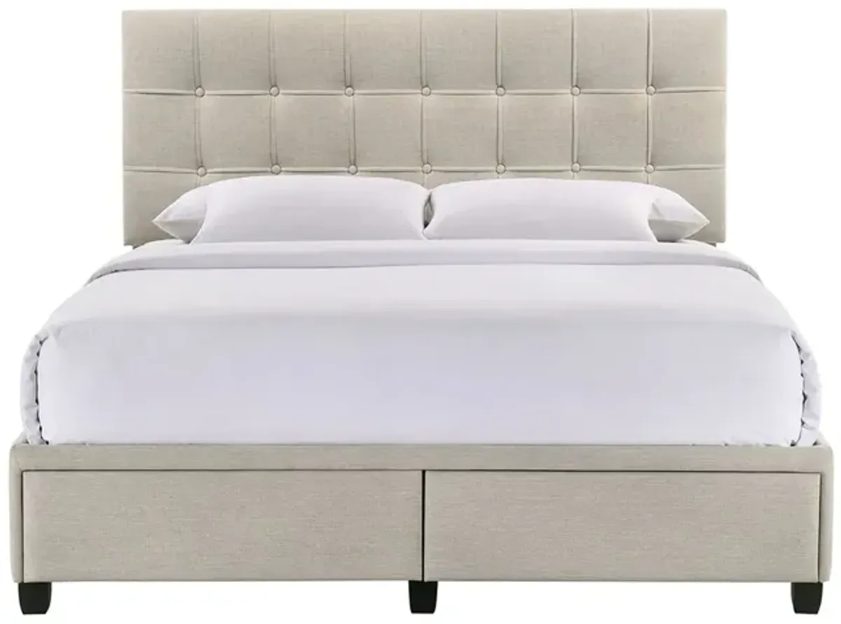 Pasadena Upholstered Bed w/ Storage in White, Queen