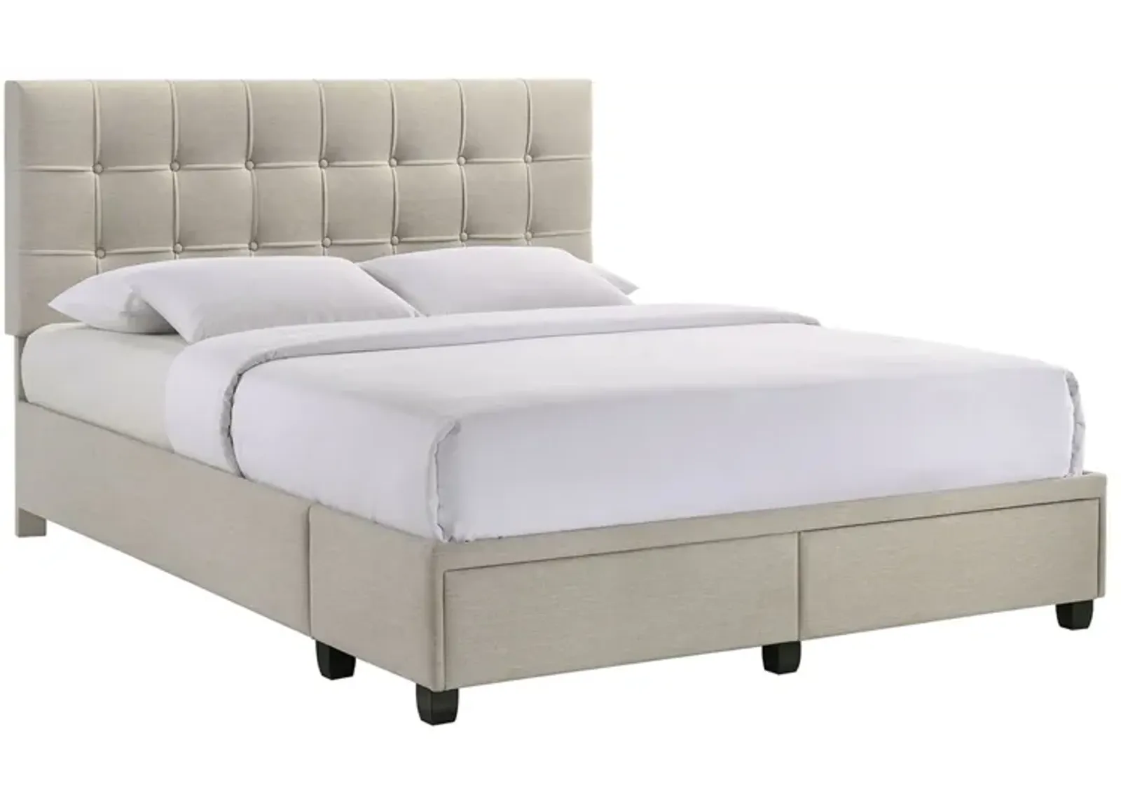 Pasadena Upholstered Bed w/ Storage in White, Queen