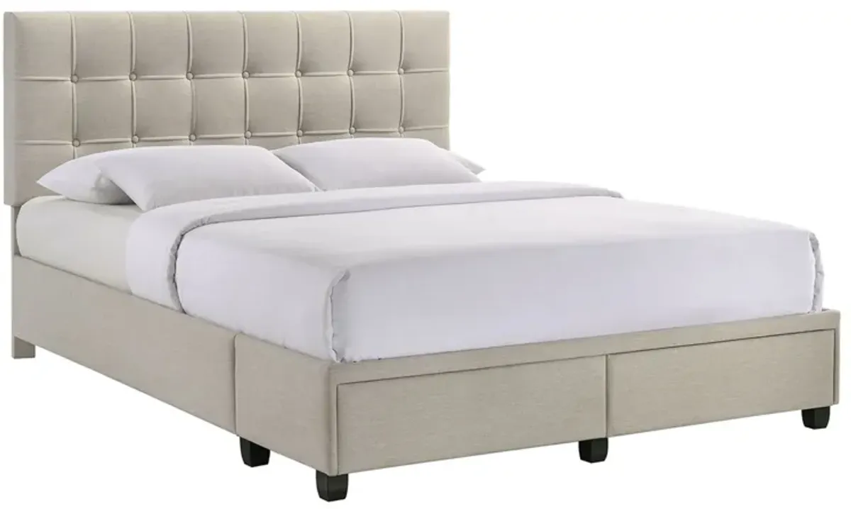 Pasadena Upholstered Bed w/ Storage in White, Queen