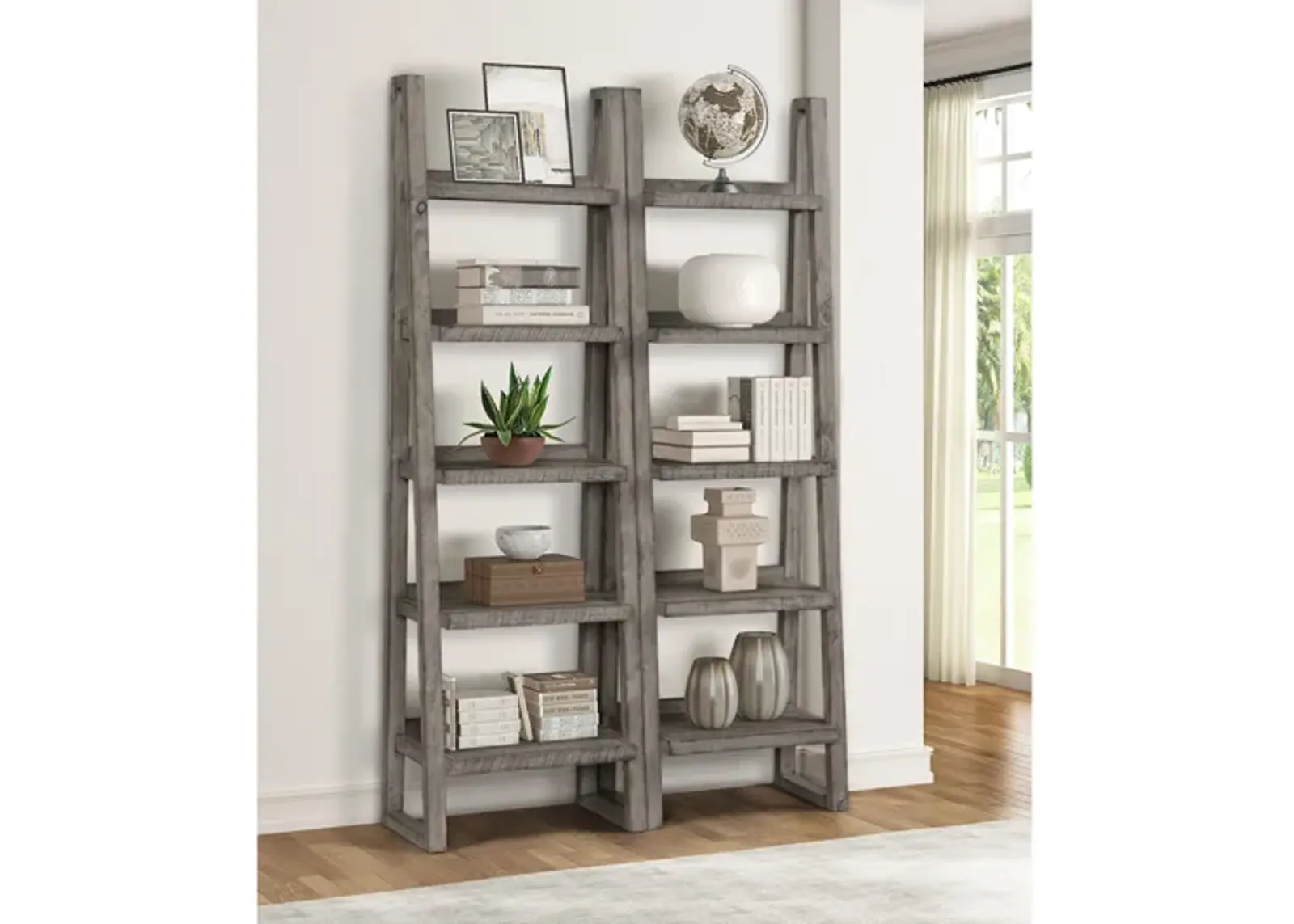 Tempe Angled Bookcase in Gray Stone, Set of 2