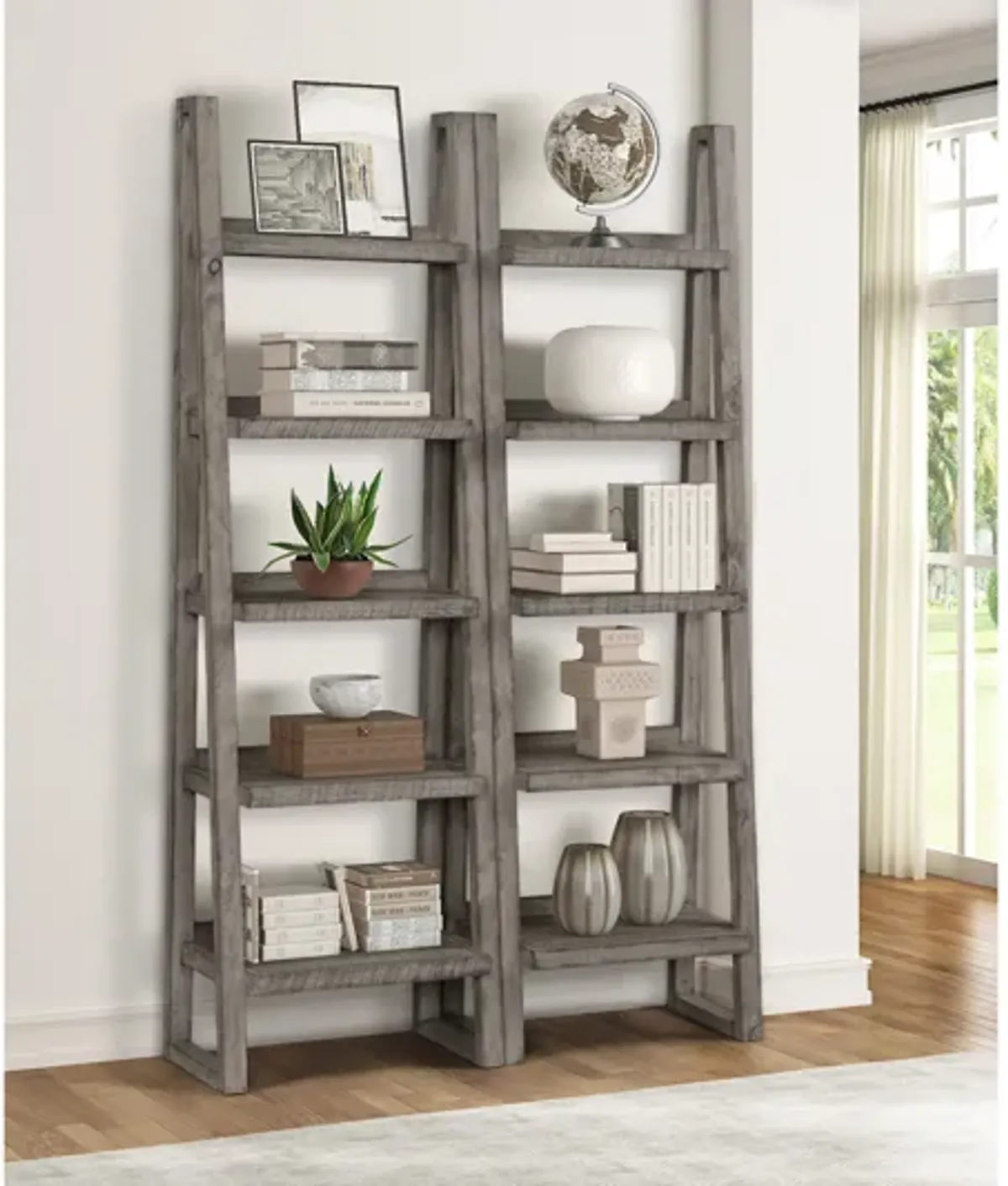 Tempe Angled Bookcase in Gray Stone, Set of 2