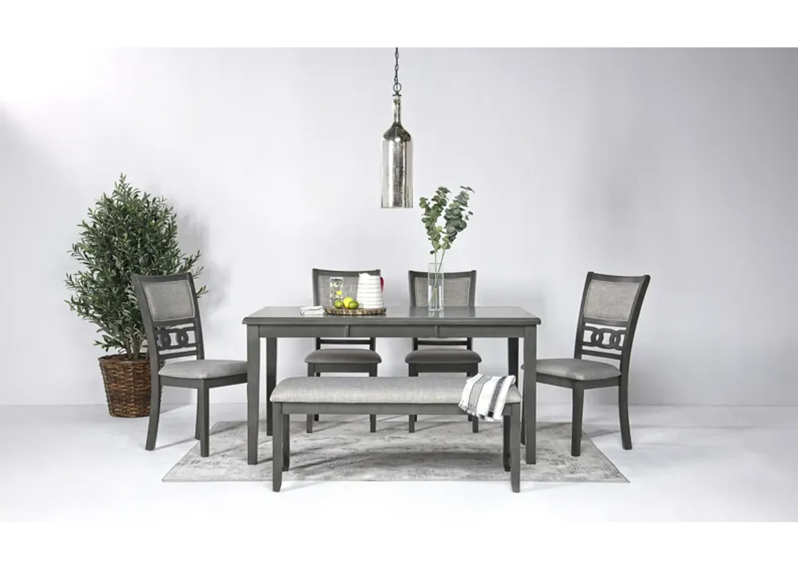 Gia Dining Table, 4 Chairs & Bench in Gray