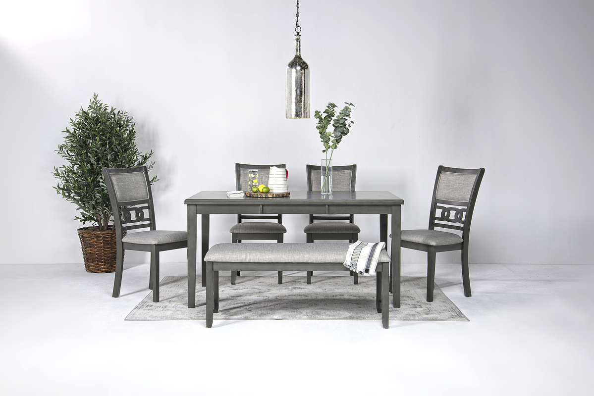 Gia Dining Table, 4 Chairs & Bench in Gray