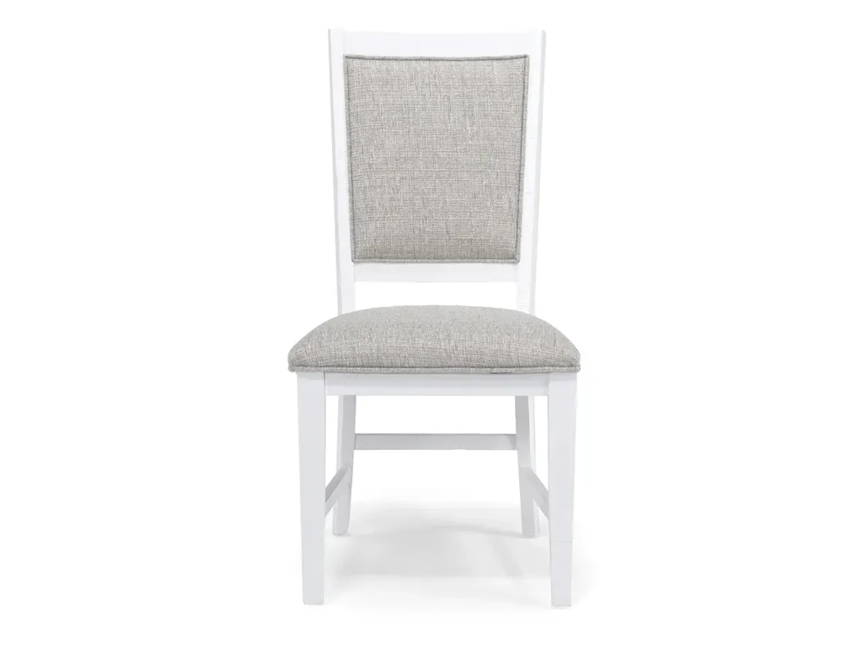 Bay Creek Side Chair in Chalk White, Upholstered V-back