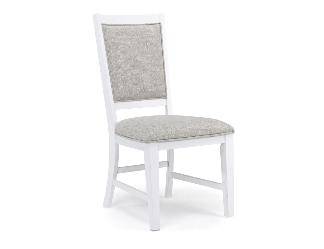 Bay Creek Side Chair in Chalk White, Upholstered V-back