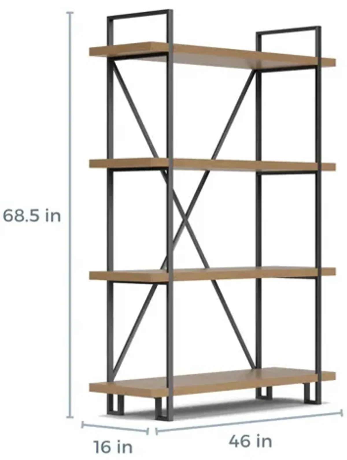 Forestmin Tall Bookcase in Natural Wood & Gray Metal