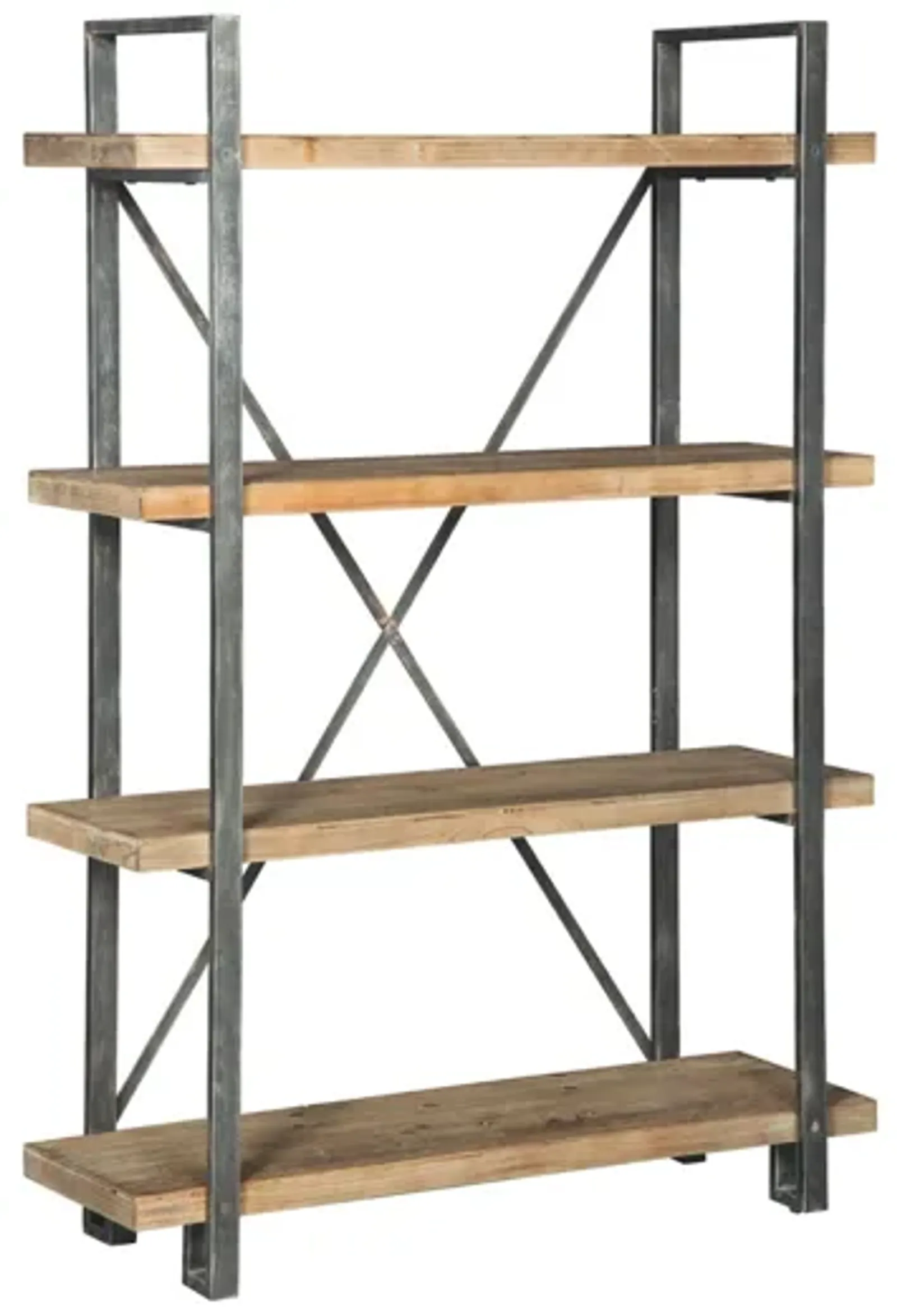 Forestmin Tall Bookcase in Natural Wood & Gray Metal