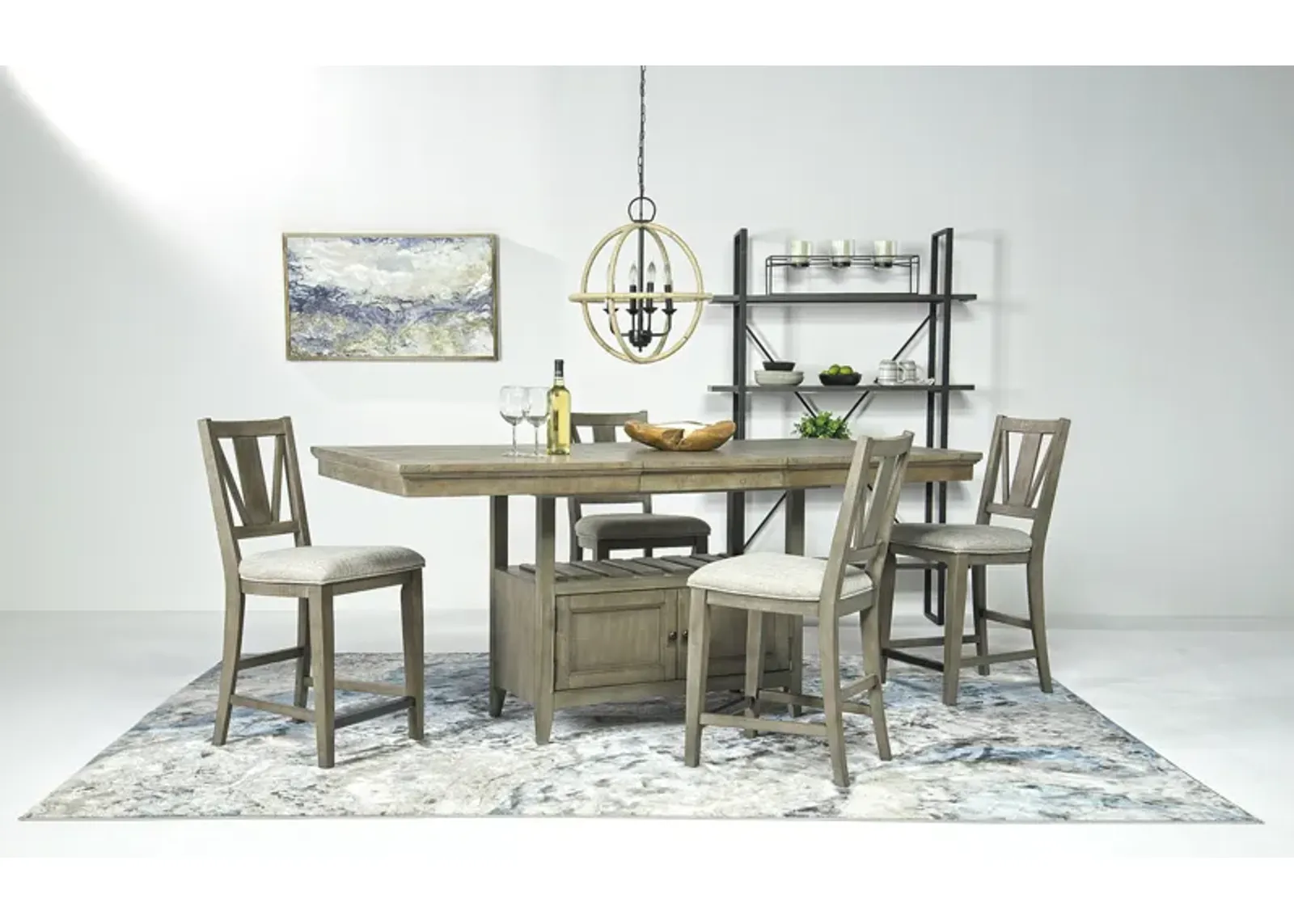 Bay Creek Counter Height Extendable Dining Table & 4 Stools in Light Gray