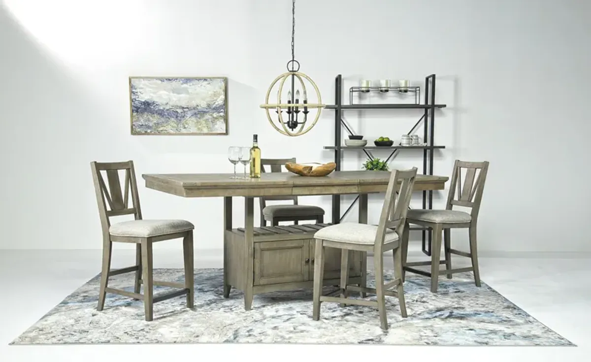 Bay Creek Counter Height Extendable Dining Table & 4 Stools in Light Gray