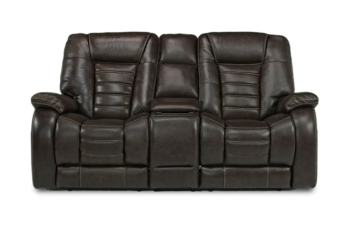 Malibu 3 Power Console Loveseat w/ Wireless Charger in Chocolate Leather