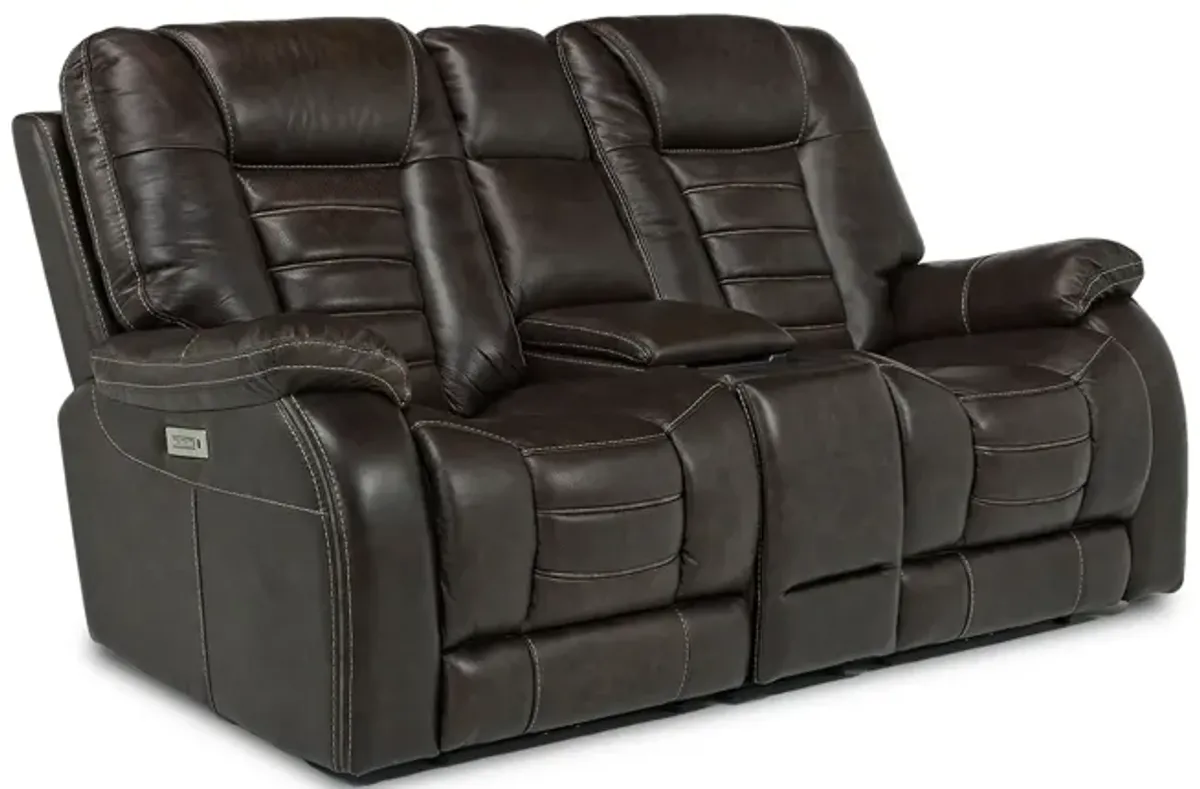 Malibu 3 Power Console Loveseat w/ Wireless Charger in Chocolate Leather