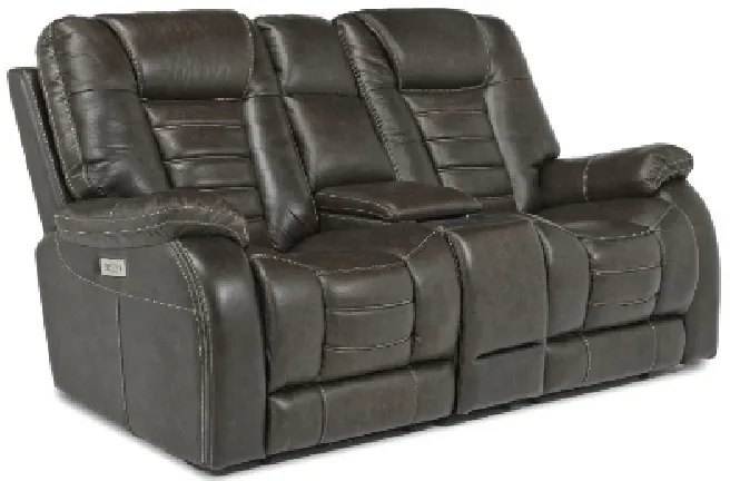 Malibu 3 Power Console Loveseat w/ Wireless Charger in Chocolate Leather