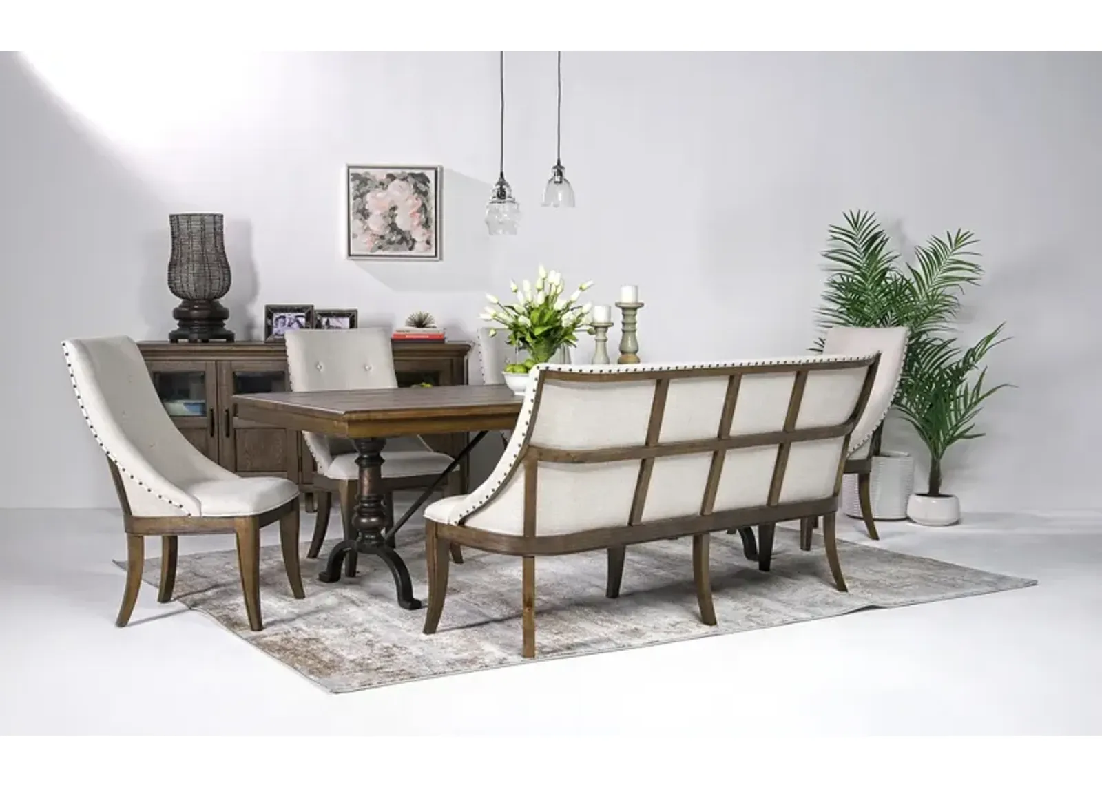 Roxy Extendable Dining Table, 4 Chairs & Bench in Homestead Brown