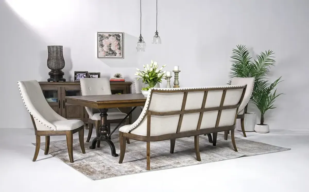 Roxy Extendable Dining Table, 4 Chairs & Bench in Homestead Brown