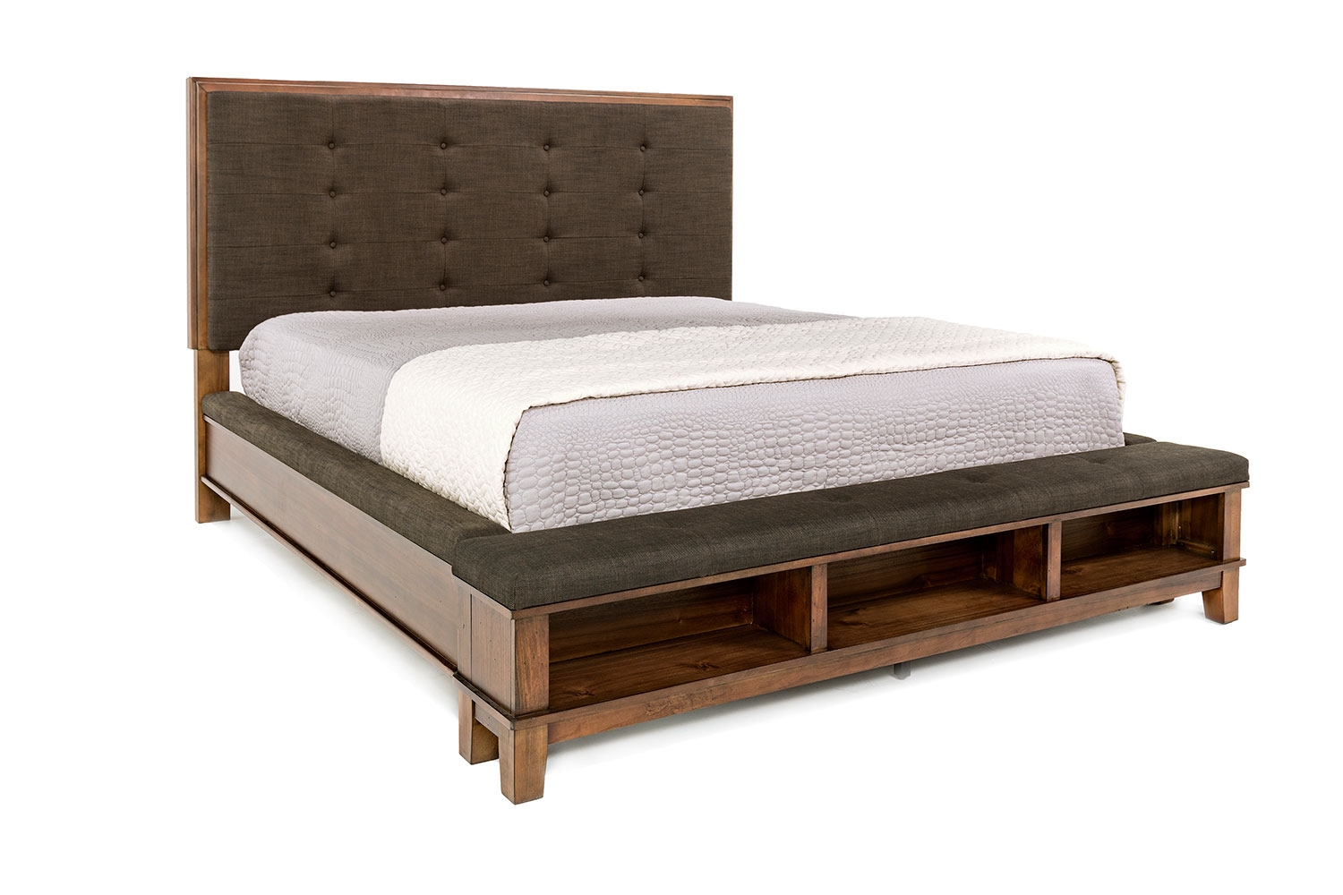 Cagney Upholstered Panel Bed w/ Storage in Brown, CA King