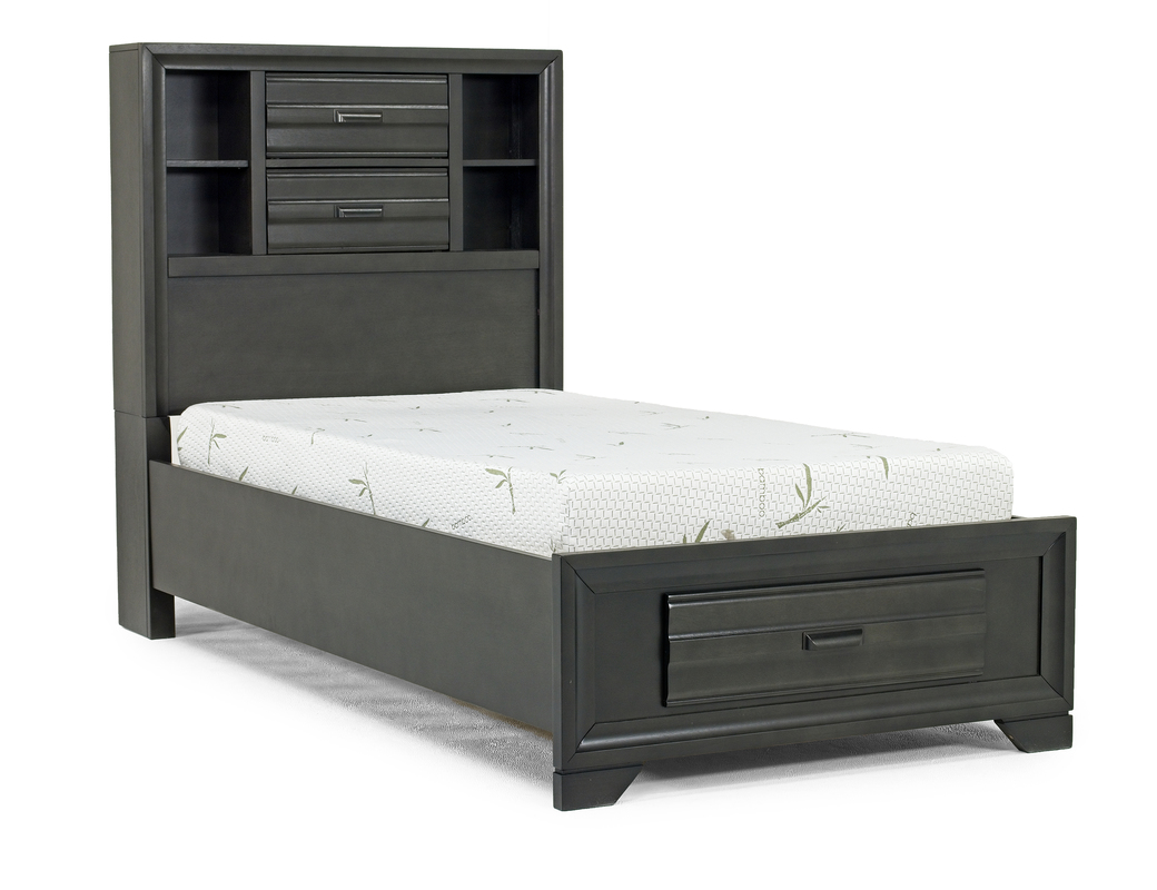 Andes Bookcase Bed w/ Storage in Charcoal, Twin