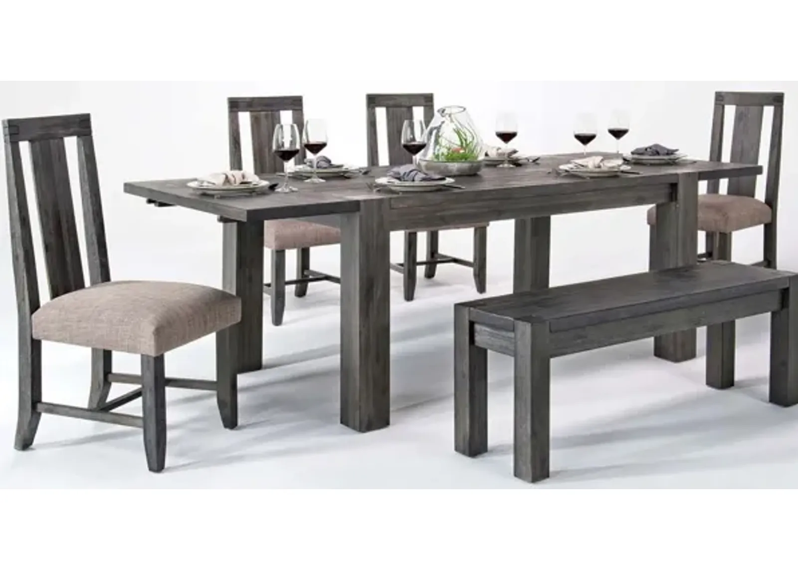 Meadow Extendable Dining Table, 4 Chairs & Bench in Gray