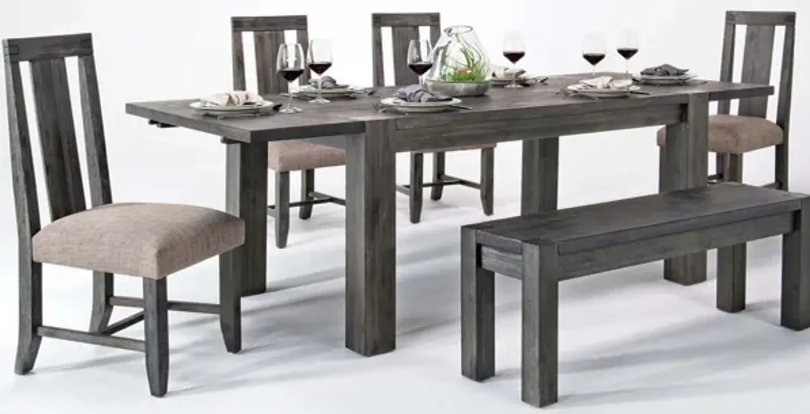 Meadow Extendable Dining Table, 4 Chairs & Bench in Gray